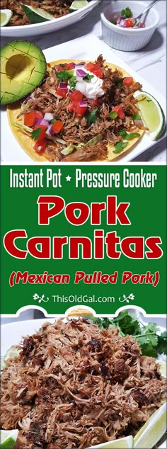 pork carnitas mexican pulled pork with avocado and salsa