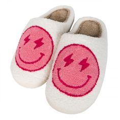 Don't let your feet miss out on the smiles by wearing these fuzzy slip... Happy Face Slippers, Julien Tanti, Blue Lightning, Couple Shoes, Comfy Slippers, Cute Slippers, Soft Slippers, Fuzzy Slippers, Designer Slippers