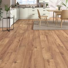 an image of a kitchen setting with wood flooring