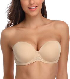 PRICES MAY VARY. Anti-Slip Design: Underwire, side wing and back band have anti-slip silicone, this strapless bra prevent shift and hold your boobs stay in place. No falling down. Full Figure Cup: Lightly padded cup, prevent you from showing out your chest but give needed support. Fully cover your boobs without spillage. Give you a Smooth contour. Underwire: Suitable for large or small bust size women. For small bust lady, we choose soft but supportive underwire. For Large bust lady, we adopt mo Plus Size Red Carpet, Elomi Bras, Plus Size Bras, Bra Brands, New Bra, Plus Size Bra, Strapless Tops, Everyday Bra, 4 Way Stretch Fabric