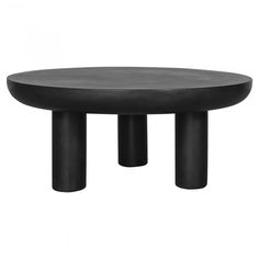 a black round table with three legs on the bottom and one leg in the middle