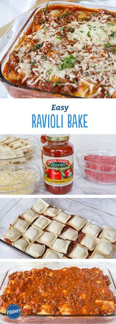 four different views of ravioli bake and how to make it in the oven