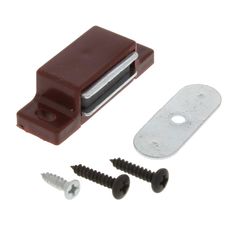 the screw and bolt are attached to the mounting plate for the door handle on this cabinet