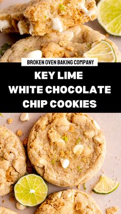 key lime white chocolate chip cookies are stacked on top of each other