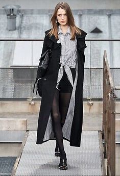 OMG .. YES … CHANEL 20S RUNWAY BLACK RUFFLE COAT WITH CC LINING  (FR38)  | eBay Chic Evening Outerwear With Ruffles, Black Long Outerwear For Evening, Black Long Evening Outerwear, Long Spring Evening Outerwear, Chic Black Ruffled Outerwear, Black Runway, Chanel Boutique, 2020 Runway, Trench Coat Style