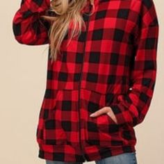 Blumin- Black And Red Buffalo Plaid Hoodie! Super Soft With Star Pattern On The Inside! Pockets! Best Seller!!! You Will Love This One! 78% Poly 4% Spandex Red Fall Loungewear Hoodie, Black And Red Checkered, Sunflower Graphic, Slouchy Shirt, 2023 Clothing, Flannel Hoodie, Plaid Hoodie, Womens Sweatshirts Hoods, Red Checkered