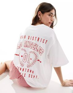 ASOS DESIGN oversized t-shirt with urban district LA graphic in white | ASOS T Shirt Oversize, Tshirt Ideas, Winter Party Dress, Skirt Co Ord, Graphic Apparel, Long Sleeve Floral Dress, Maxi Dress Trend, Black Wrap Dress, Design T Shirt