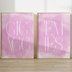 two pink posters with the words gig agg on them