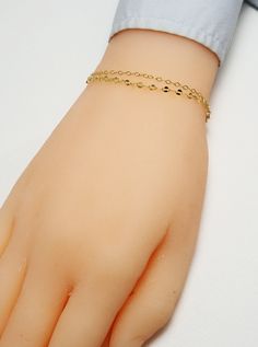 "Double Chain Gold Bracelet, Minimalist Chain Bracelet, Layering Bracelet, Silver, 14K Gold Or Rose Gold Filled, Dainty Bracelet For Women DOUBLE CHAIN BRACELET ( SINGLE DOUBLE CHAIN BRACELET OR SET OF 3 ) DETAILS - 1 Flat Oval Cable Chain, 1 Dapped Cable Chain - Flat Oval Cable Chain thickness approximately: 1.5 mm - Dapped Cable Chain thickness approximately: 1.5 mm - 14K Gold-Filled, 14K Rose Gold-Filled, 100% Solid Sterling Silver, Nickel Free Collection: BARENaked Bangles Made with repeated Dainty Metal Bracelet With Adjustable Chain, Adjustable Gold Bracelet With Delicate Chain, Double Chain Bracelet Jewelry Gift, Adjustable Dainty Stainless Steel Charm Bracelet, Minimalist Adjustable Charm Bracelet With Delicate Chain, Dainty Adjustable Stainless Steel Charm Bracelet, Adjustable Double Chain Link Jewelry, Gold Bracelets With Double Chain And Adjustable Fit, Minimalist Metal Bracelet With Double Chain