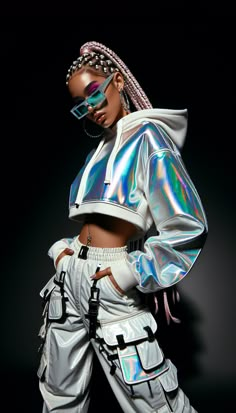 Futuristic Look Fashion, Eurodance Fashion, Futuristic Outfits Aesthetic, Popular Party Themes, Winter Rave Outfits, Iridescent Fashion, White Party Outfits, Winter Rave, Futuristic Streetwear