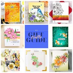 many different cards with flowers and words on them