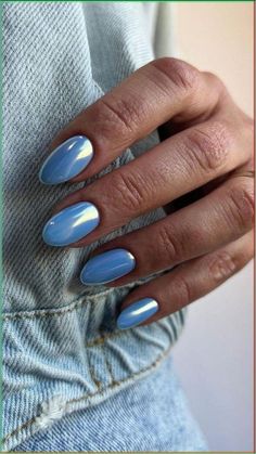 January Nail Ideas | Winter Manicure Inspo | Jan Cute Nails #January #januarynails Summer Nail Pastel, Iridescent Powder Nails, Nail Shine Design, Light Bright Blue Nails, Iridescent Nails Blue, Nails Oval Shape Design, Light Blue Chrome Nails Designs, Pastel Blue Chrome Nails, Red White And Blue Chrome Nails