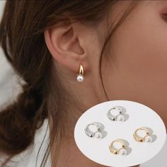 Beautiful, Small Pearl Mini Hoop Earrings. New, Trendy... White Gold Plated. Dress Up Or Down. Bridesmaid Earrings Gold, Cute Stud Earrings, Tiny Hoop Earrings, Pearl Earrings Wedding, Small Hoop Earrings, Tiny Earrings, Pearl Hoop Earrings, Stylish Earring, Small Earrings