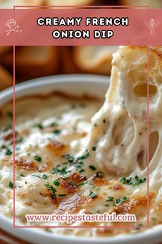 creamy french onion dip in a white bowl