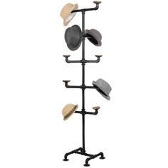 PRICES MAY VARY. Freestanding hat rack for retail display, entryways or waiting rooms 10 rounded display hooks hold a variety of winter, sun, baseball or bowler hats Outstretched hanging racks can be used to store scarves, handbags, and other fashion accessories as well Matte black metal pipe and fittings design, and torched wood accent, create an industrial modern look **Some assembly required** Approximate Dimensions: 13.4 W × 13.4 D × 62.6 H (in inches) Great for a retail store, or for the he Baseball Cap Rack, Display Hooks, Wood Hat, Cap Rack, Pipe Rack, Hanging Hats, Standing Coat Rack, Hanger Organizer, Hat Hanger