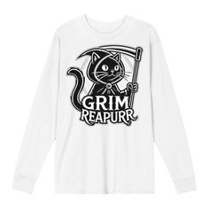 Embrace the spooky season with a purrfectly humorous twist in our "Grim Reapurr" Halloween design! Featuring a witty graphic of a black cat with a playful nod to the Grim Reaper, this graphic is ideal for cat lovers who enjoy a good Halloween laugh. Made from soft, high-quality cotton, it ensures comfort for all your Halloween adventures, from costume parties to trick-or-treating. Available in various sizes and colors, this shirt makes a fantastic gift for anyone who adores cats and the Halloween season. The Grim Reaper, Halloween Adventure, Costume Parties, A Black Cat, White Crew Neck, The Grim, Grim Reaper, Halloween Season, Halloween Design