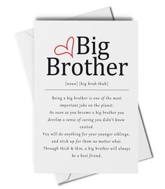 two greeting cards with the words, big brother