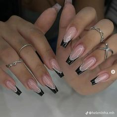 U�ñas Ideas, French Acrylic Nails, Blush Nails, School Nails, Black Nail