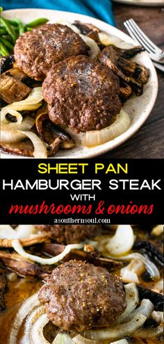 hamburger steaks with mushrooms and onions on a plate