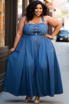 Curvy Casual Outfits, Plus Size Chic, Tencel Denim, Casual Dresses Plus Size, Plus Size Summer Outfits, Denim Maxi Dress, Perfect Summer Outfit, Women Streetwear, Denim Dresses