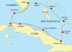 a map showing the route to cuba