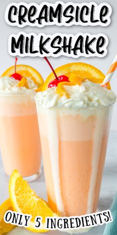 two glasses filled with orange creamsicle milkshake