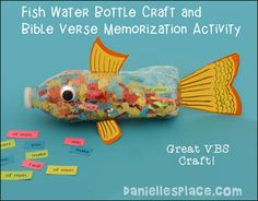 fish water bottle craft and bible verse memory activity for kids to use in the classroom