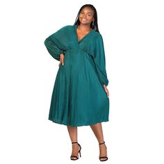 This plus size 24Seven Comfort Apparel shimmer pleated v neck empire waist bishop sleeve midi dress is the perfect addition to any wardrobe.Click on this WOMEN'S GUIDE to find the perfect fit and more! This plus size 24Seven Comfort Apparel shimmer pleated v neck empire waist bishop sleeve midi dress is the perfect addition to any wardrobe.Click on this WOMEN'S GUIDE to find the perfect fit and more! FEATURES A-line silhouette Soft construction with stretch No closure - pullover styling Long sleeves Fully lined V-neckFIT & SIZING 55 1/4-in. length from shoulder to hem Midi length hits below the kneeFABRIC & CARE Polyester, spandex Polyester lining Machine wash and tumble dry low Imported Size: 3X. Color: Hunter. Gender: female. Age Group: adult. V Neck Midi Dress, Bishop Sleeve, Sleeve Midi Dress, Midi Dress With Sleeves, Outdoor Apparel, Stunning Dresses, Dress Clothes For Women, Empire Waist, Dress Accessories