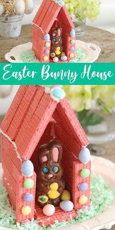 an easter bunny house made out of plastic eggs