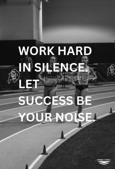 two girls running on a track with the words work hard in science let success be your noise