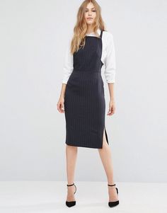 36 Ways to Get That Back-to-School Feeling Asos Pinafore Dress in Pinstripe Asos Pinafore Dress In Pinstripe (£38) Pinstripe Dress Outfit, Pinafore Dress Outfit, Shirt Under Dress, Braid Dress, Check Pinafore Dress, Pinny Dress, Corduroy Pinafore, Braided Dress, Square Neckline Dress