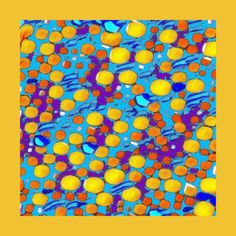 an abstract painting with oranges and blue