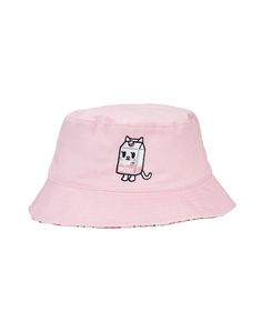 Details: - Fully reversible bucket hat - Side one: pink with embroidered graphic on the front featuring Bianca Latte! - Side two: Sublimation print with “Strawberry “ written in Japanese - Material: 100% polyester - Print placement will vary- One size fits most Playful Pink Bucket Hat, Cute Pink Bucket Hat With Curved Brim, Pink Reversible Bucket Hat With Curved Brim, Casual Pink Reversible Hat, Playful Pink Bucket Hat With Curved Brim, Casual Reversible Pink Bucket Hat, Pink Cotton Bucket Hat With Curved Brim, Adjustable Pink Cotton Bucket Hat, Playful Pink Adjustable Bucket Hat