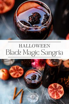 halloween black magic sangria with pomegranates and cinnamon on the side