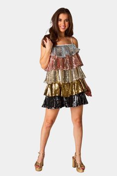 BuddyLove Disco Tiered Sequin Short Dress - Glamour Sequin Party Dress Short, Sequin Short Dress, Cake Mini, Womens Boho Dresses, Sequin Short, Wrap Dress Short, Dress Y2k, Disco Dress, Glamour Dress