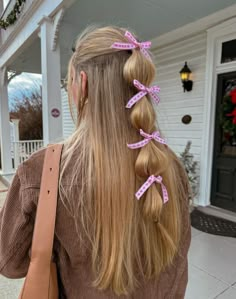 Extension Hairstyles, Hair Extensions Hairstyles, Slay Hairstyles, Preppy Hairstyles, Girly Hairstyles, Fun Hairstyles, Hair Inspired, Cheer Hair, Ribbon Hairstyle