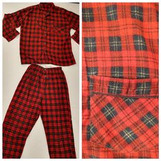 "Soft vintage cotton pajama set. Classic style with long sleeves, collar top, button down, and front pocket. Great colorful plaid. Quality construction, all reinforced - seams. Condition very good, light wear - no stains or damage. Washed and machine dried. Elastic waist on pants and snaps. Made in South Africa.80/20 cotton/poly. Size marked M + please go by measurements. Top Length 30\" Shoulders 20.5\" Chest 48\" Waist 48\" Hem Circumference 47\" Pants Length 40\" Waist 26\" - 34\" Hips 54\" A Plaid Long Sleeve Winter Sets, Retro Long Sleeve Sets For Fall, Winter Plaid Long Sleeve Sets, Retro Long Sleeve Sleepwear For Pajama Party, Retro Long Sleeve Sleepwear For Home, Retro Long Sleeve Cotton Sleepwear, Retro Long Sleeve Sleepwear For Loungewear, Vintage Long Sleeve Loungewear Set, Vintage Long Sleeve Cotton Sleepwear