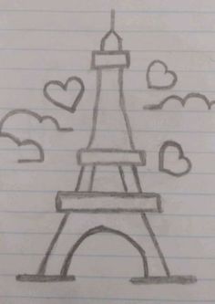 a drawing of the eiffel tower with hearts