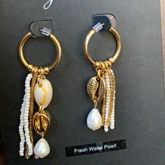 Beautiful Earrings White Single Dangle Clip-on Earring, Elegant White Hoop Earrings For Beach, White Teardrop Earrings For Beach, White Dangle Pearl Earrings For Beach, White Dangle Clip-on Earrings, White Pearl Earrings For The Beach, Gold Heart Earring, Beaded Tassel Earrings, Rectangle Earrings