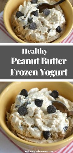 healthy peanut butter frozen yogurt in a yellow bowl