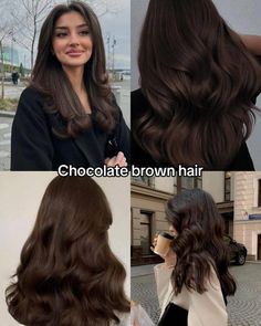 Long Brown Chocolate Hair, Brown Hair Colour On Black Hair, Dark Brown Hair Balayage Chocolate, Natural Colors To Dye Your Hair, Coco Brown Hair, Chocolate Brown Hair Balayage, Natural Hair Dye Ideas, Dark Chocolate Hair, Dark Chocolate Brown Hair