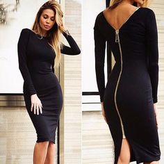 Black Long Sleeve Party Dress, Fall Party Dress, Long Sleeve Pencil Dress, Marine Uniform, Long Bodycon Dress, Party Dress Long Sleeve, Mötley Crüe, Dress Zipper, Long Sleeve Bodycon Dress