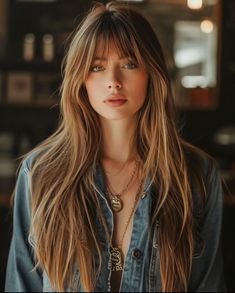 Long Hair One Length With Bangs, Long Hair Layers Hairstyles, Long Hair With Long Fringe, Long Haircut With Fringe Bangs, Long Layered Hair And Bangs, Face Framing Highlights With Fringe, Fringe Long Hairstyles, Long Hair With A Fringe, Fringe And Long Hair