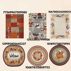 four plates with different designs on them and the words welcome written in each plate below