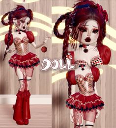 Doll !! #dresstoimpress, dress to impress, #clown, clown, #doll, outfit, #halloween, carnival, #carnival, queen of hearts Dress To Impress Creepy Carnival Theme, Creepy Carnival Dress To Impress Outfit, Dress To Impress Clown Outfit, Dress To Impress Outfits Queen Of Hearts, Clown Dti Outfit, Dti Carnival Outfit Theme, Dress To Impress Creepy Carnival, Queen Of Hearts Outfit Dress To Impress, Carnival Dti Outfit