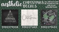 three christmas cards with chalk writing on them