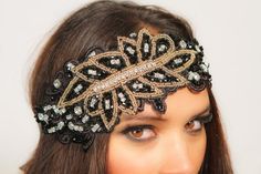 This flapper inspired headpiece just glitters! We completely covered this lace underlay in beading and crystals then added black silk ties for a perfect fit. Wear this as the perfect addition to your next flapper costume. -Made with Swarovski crystals and glass beads -Hand sewn beading -100% Silk ties -One size ::ABOUT US:: Born from a love of glitter, sparkles, and pink, Kristin Perry is the must have label for those who love unique and fun accessories guaranteed to make and impact. After gradu Cute Headband Hairstyles, Great Gatsby Headpiece, Headband Beaded, Great Gatsby Style, Lace Headpiece, Gatsby Headpiece, Beaded Headpiece, Great Gatsby Fashion, Crystal Lace