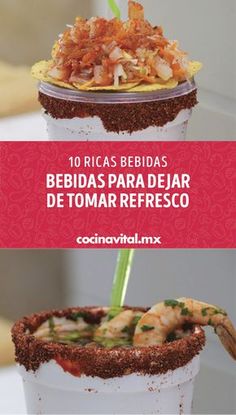 two cups filled with different types of food and the text reads, 10 ricas bedia