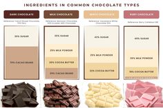 different types of chocolates are shown in this graphic above it is an info sheet