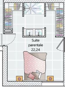 the floor plan for a bedroom and living room in a small apartment with an attached bathroom